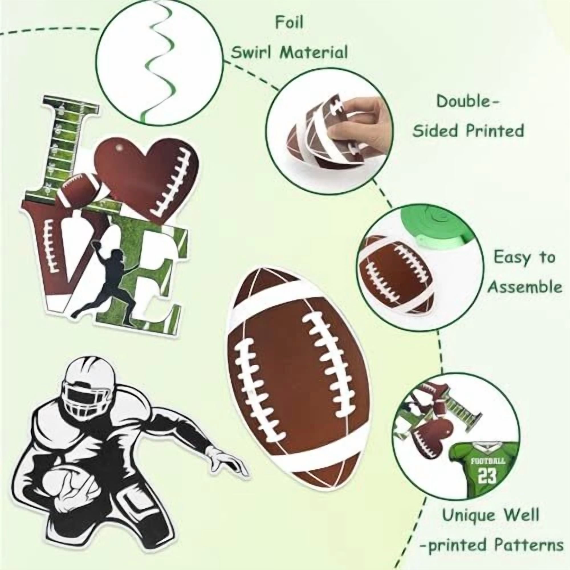 BUTTERFLY- Football Party Decorations, 20 Pcs Football Hanging Swirl Decorations With