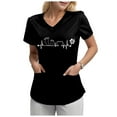 thumbnail image 3 of NIEWTR V Neck Pattern Print Scrub Tops Women Comfortable Durable Medical Uniform Blouses with 2-Pockets(Black,M), 3 of 4