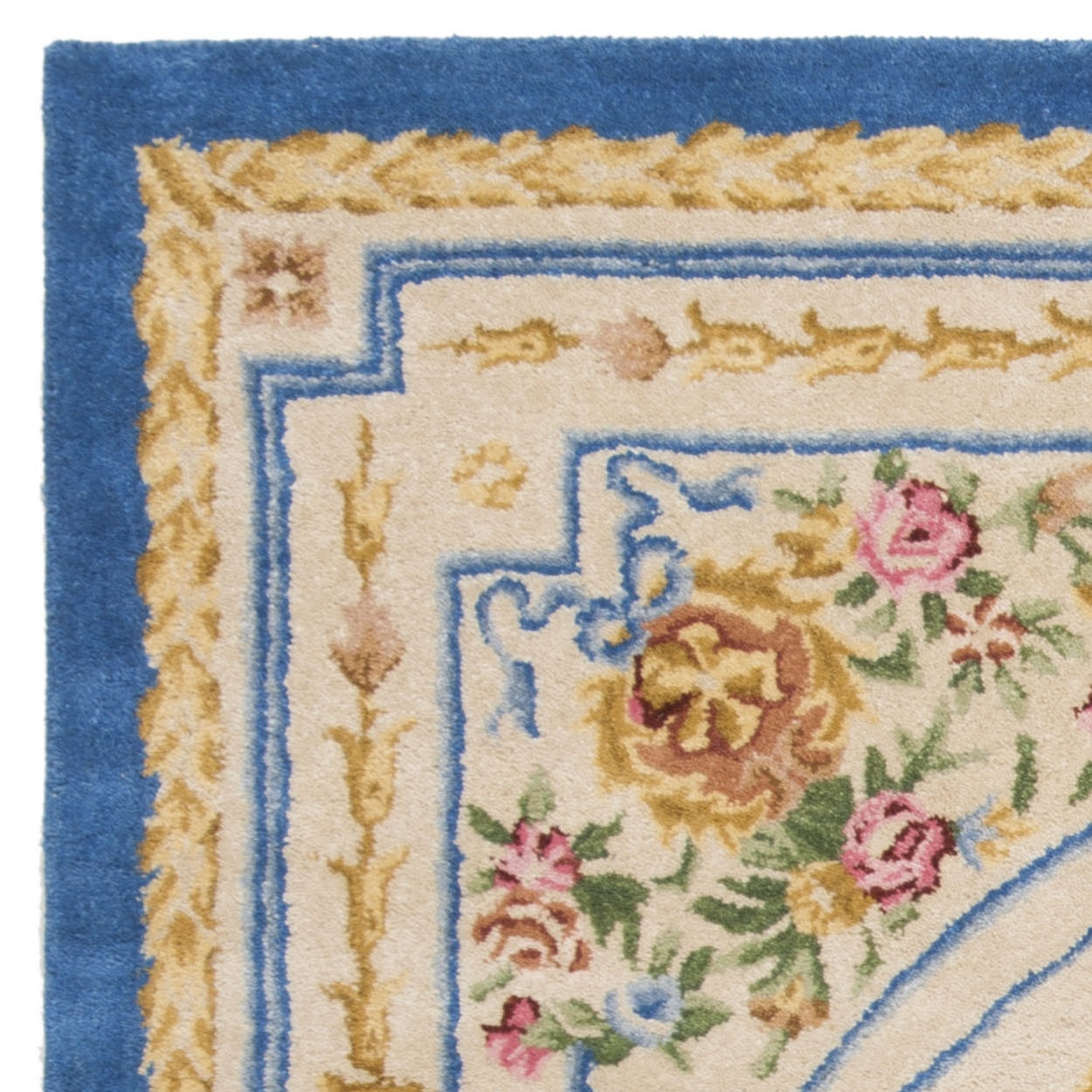 SAFAVIEH Savonnerie Barrfind Floral Wool Area Rug, Blue/Ivory, 6' x 6' Square