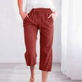 thumbnail image 2 of Pantalon Ample en Lin Uni pour Femmes, 7/8, avec Poches, 2 of 4