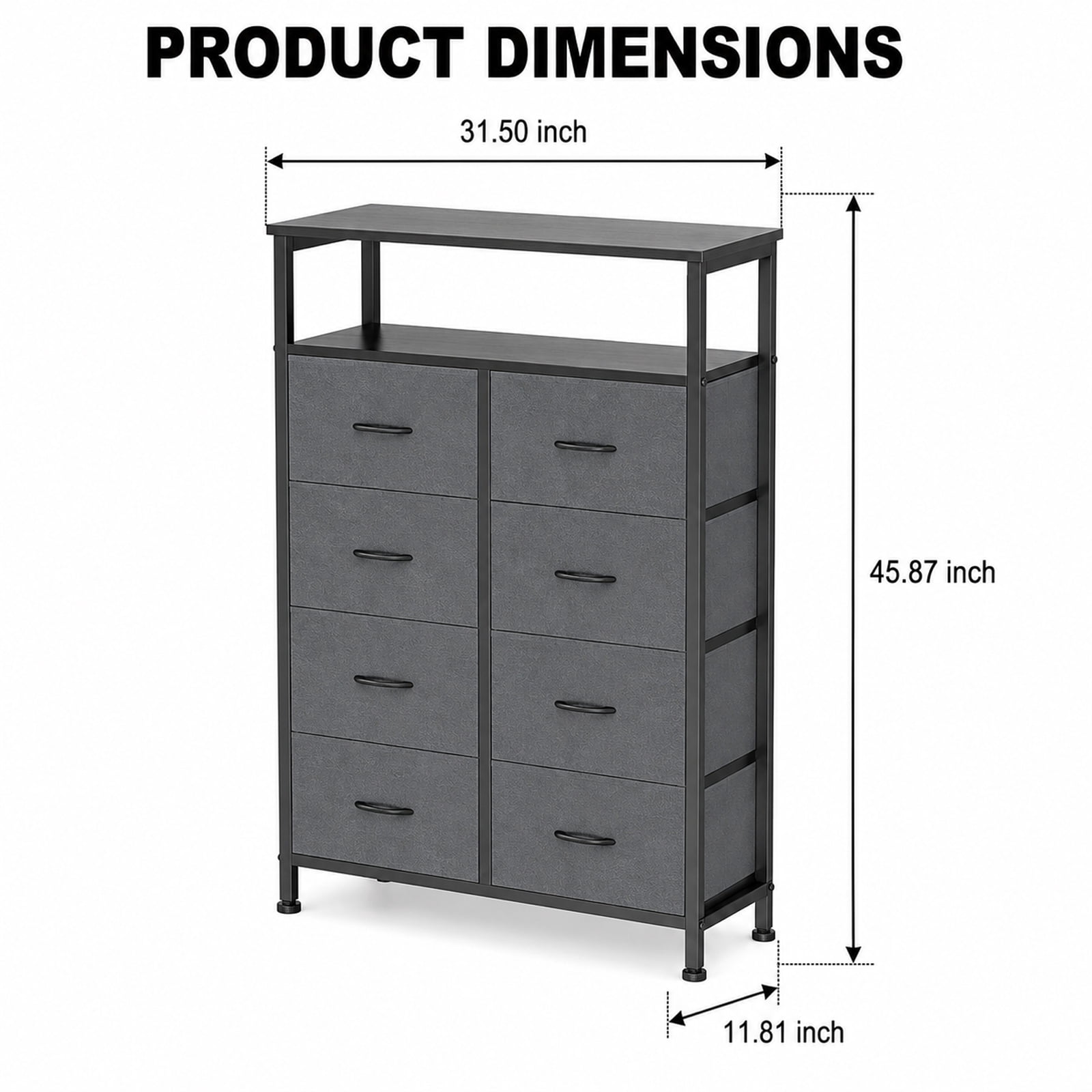 Alvantor 8-Drawer Fabric Dresser with Open Shelf, Chest of Drawers, Steel, MDF, Storage Organizer Unit, Closet, Entryway