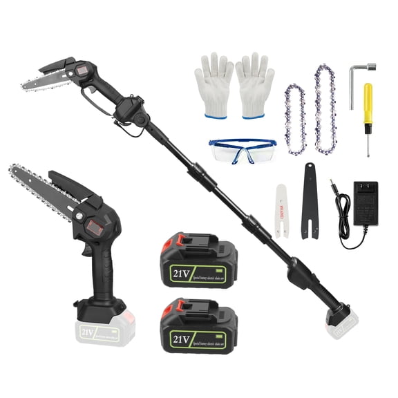 2-in-1 Cordless Pole Saw & Electric Mini Chainsaw TeqHome Portable Handheld Chainsaw Powered by 2Pcs 21V 3000mAh Batteries for Tree Trimming