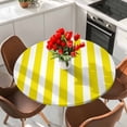 thumbnail image 2 of Yellow Striped Table Cloth, Round Fitted Tablecloths with Elastic Edge, Modern Farmhouse Yellow White Stripes Wipeable Waterproof Table Cover for Kitchen Wedding 36-44 Inches, 2 of 4