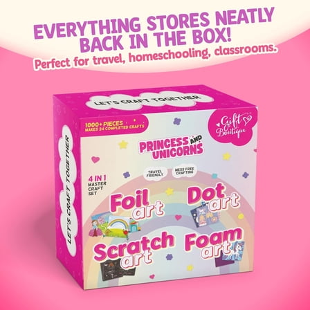 Gift Boutique Unicorn Princess Craft Kit for Girls, 24 Art Projects with Foam, Dot, Scratch & Foil Activities, Kids Craft Box for Ages 4–8