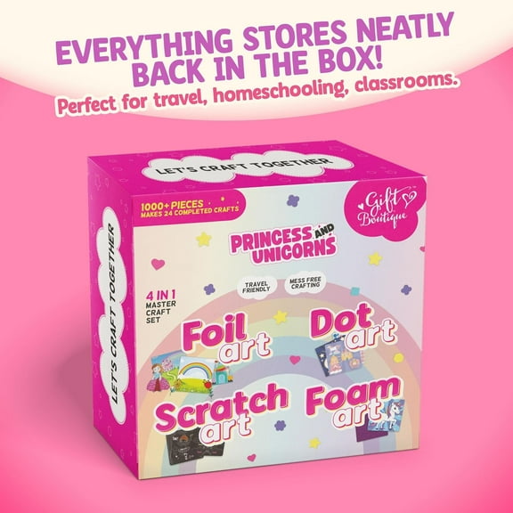 Gift Boutique Unicorn Princess Craft Kit for Girls, 24 Art Projects with Foam, Dot, Scratch & Foil Activities, Kids Craft Box for Ages 4–8