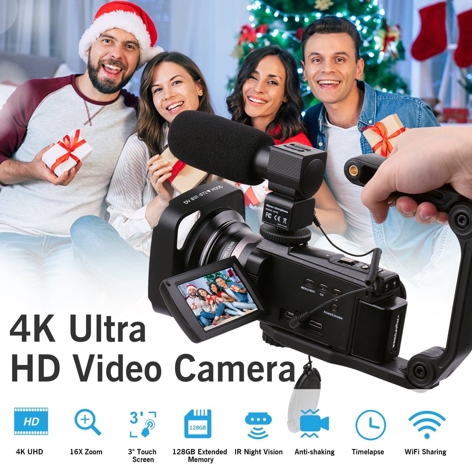 4K 60FPS Ultra HD Digital Video Camera DV Camcorder 48MP 16X Zoom WiFi Sharing Time Lapse Slow Motion for Photography ,Easy to Operate