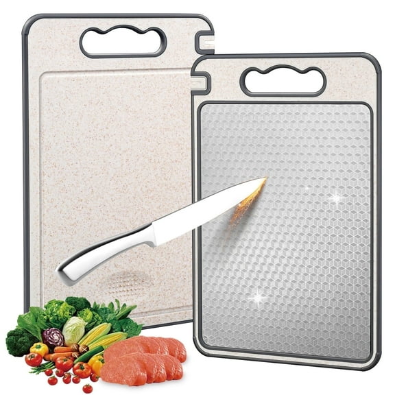 Walchoice Stainless Steel Cutting Board, Double Sided Chopping Board for Kitchen, Food Grade Stainless Steel & Wheat Straw PP, Scratch-resistant & Non-toxic for Cutting Meats & Vegetable (15” x 10”)