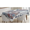 thumbnail image 1 of Tribal Decor Tablecloth, Indian Teepee Tent Eagle Symbol Moon Sun and Feather Chief Hat Print, Rectangular Table Cover for Dining Room Kitchen, 52 X 70 Inches, Coral Blue and Peach, by Ambesonne, 1 of 4