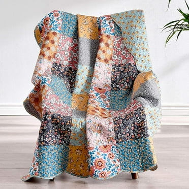 Barefoot Bungalow Carlie Patchwork,Floral Cotton,Polyester Throw Blanket, 50" x 60"