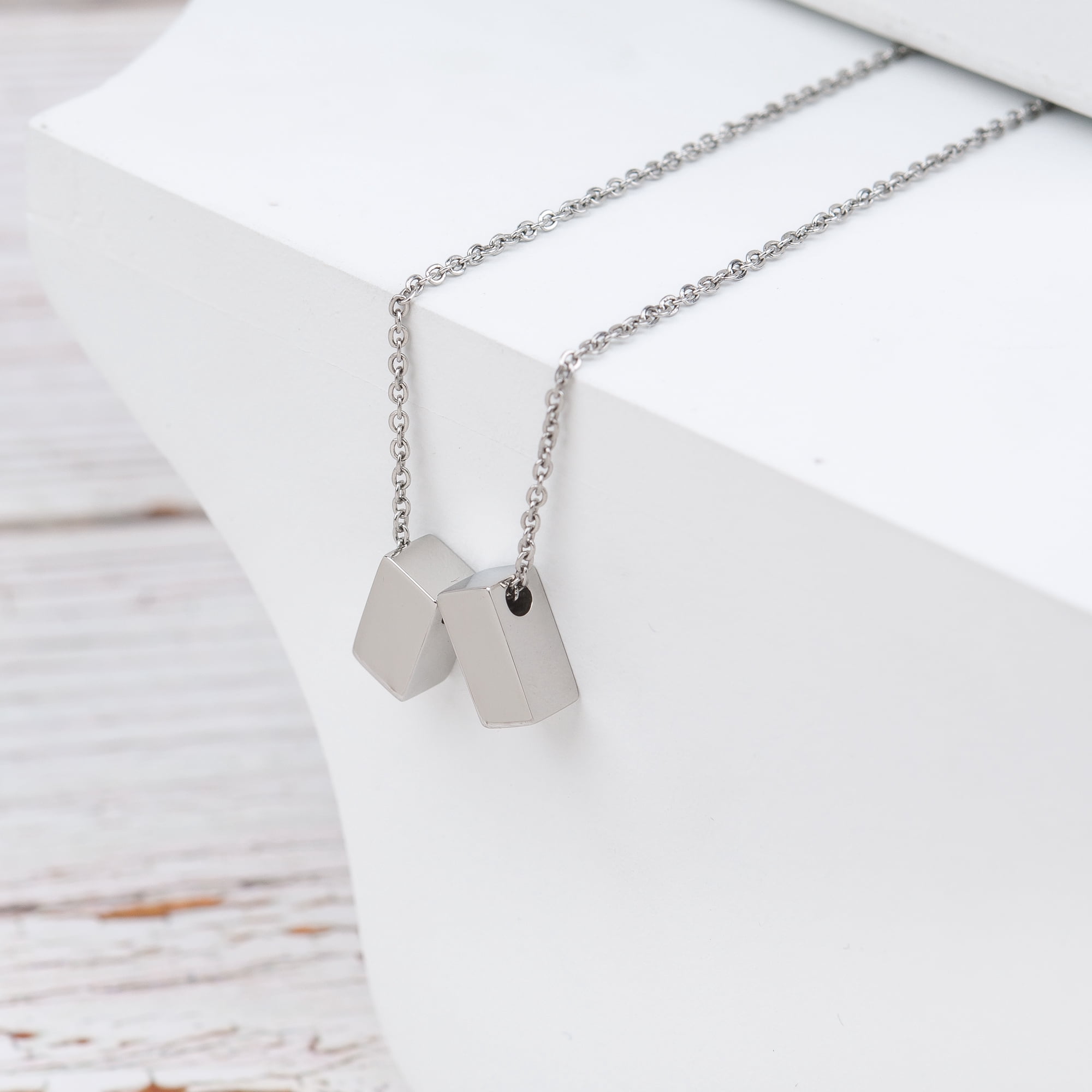 Anavia Sister Necklace, Sister Jewelry Gift, Gift for Sister, Sister Birthday Gift, Birthday Day Gift for Her, Double Cubes Pendant Necklace with Wish Card -[2 Silver Charms]