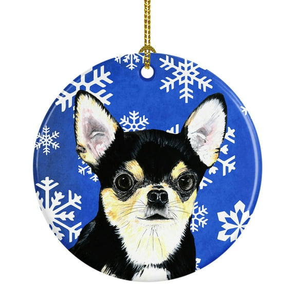 Carolines Treasures SC9399-CO1 Chihuahua Winter Snowflakes Holiday Ceramic Ornament 3 in multicolor