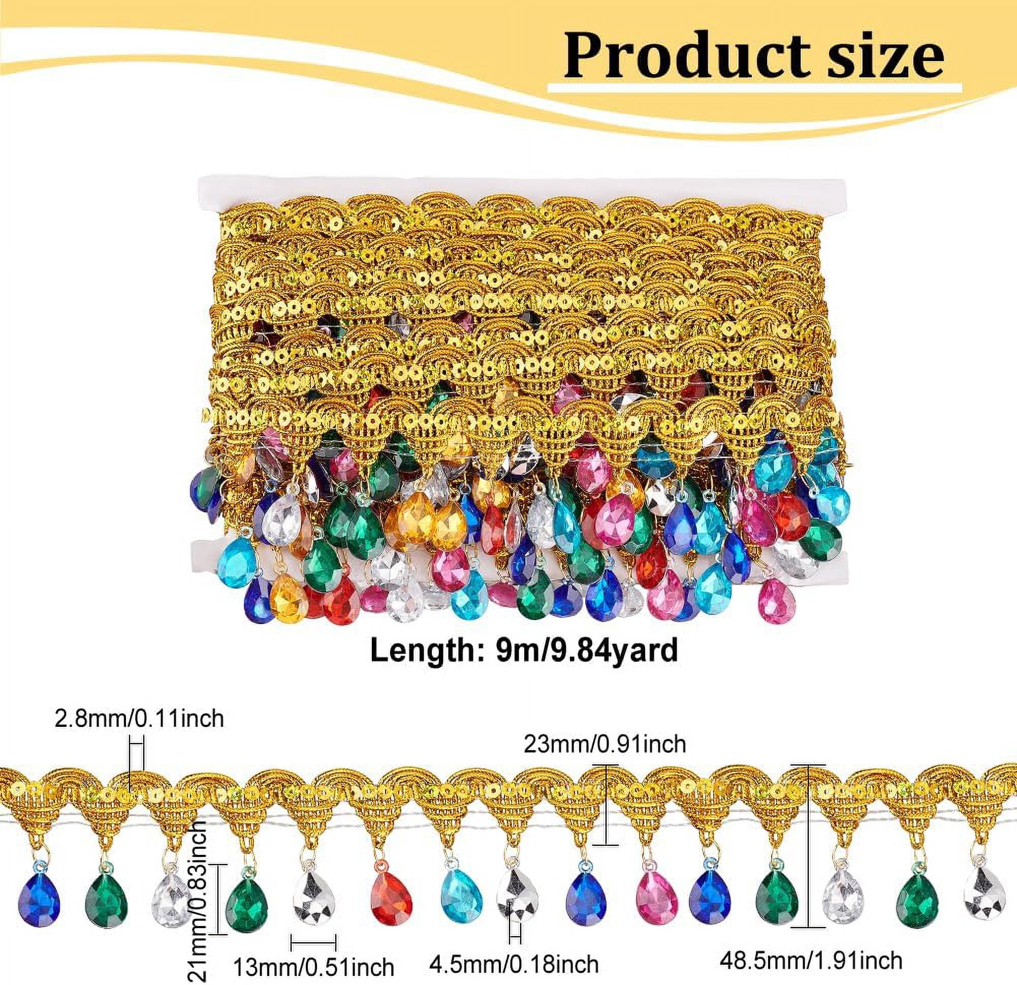 1pc Polyester Tassel Lace Ribbon Sparkle Paillette Lace Trim with Colorful Plastic Rhinestone Fringe Trimming for Garment Accessories Silver 1-7/8 inch(48.5mm) 9.84 Yards(9m)/pc