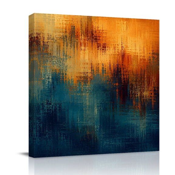 Canvas Wall Art, Blue Teal Orange Framed Canvas Prints for Bathroom Kitchen, Retro Abstract Gradient Mottled Art Gallery Wrapped Wall Decor for Home Office, Gifts, 10"x10" Ship Next Day