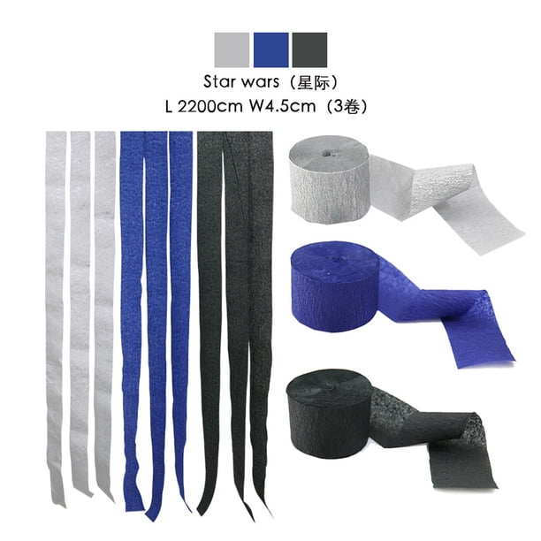 Xiao Hua Serpentinas de papel crepé (3 rollos, gris, azul oscuro y negro) para decoración de cumpleaños y baby shower (4,6 cm x 22,8 m/rollo)