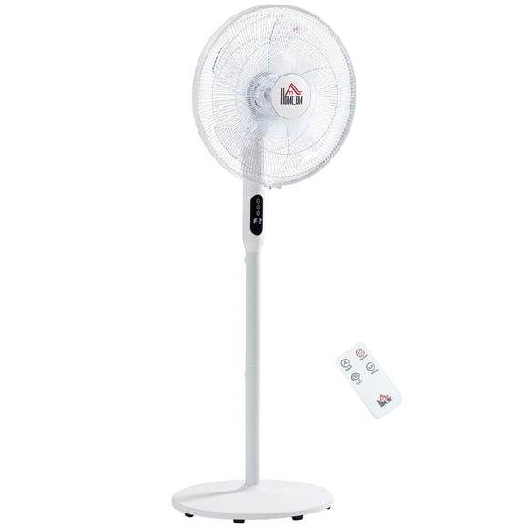 White Floor Standing Fan with Remote - 51.3" Tall Pedestal Cooling Fan, 3 Speed, Oscillating, LED Display for Bedroom & Living Room Use