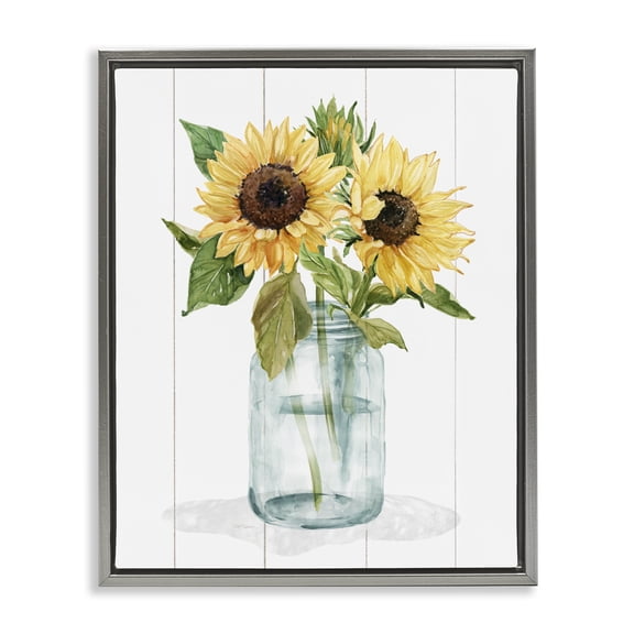 Stupell Industries French Country Yellow Sunflowers Country jar Gray Floating Frame Canvas Art, 17 x 21, by Livi Finn