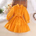 thumbnail image 2 of Sngxgn Girls Dresses Solid Color Tie Back Long Sleeve Ruffle Hem Casual Elegant Little Girl Dresses(Orange,5Y), 2 of 8