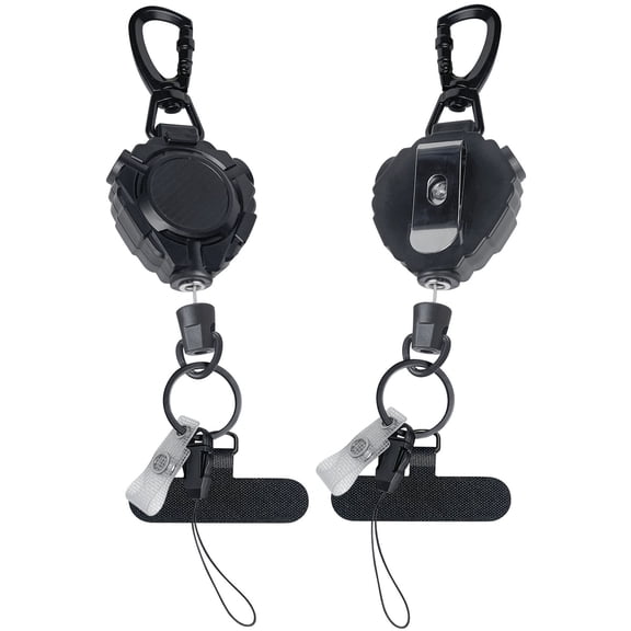 Ogetok 2 Pack Retractable Keychain with Metal Carabiner Strong 9oz Retraction for Phone Keys ID Badge Multi Function Durable ABS Black