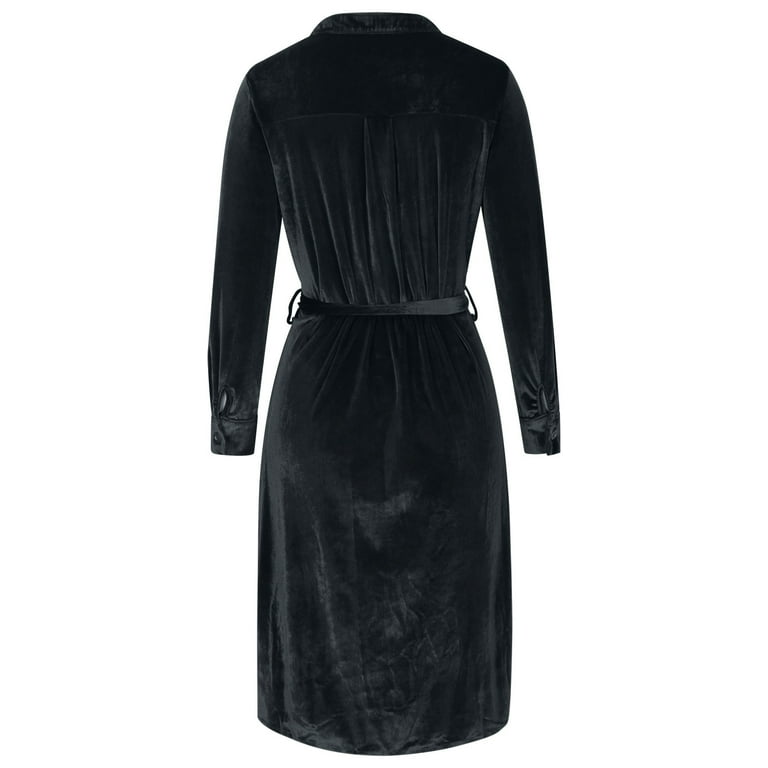 APEXFWDT Velvet Dress Womens Button Down T Shirt Shift Dresses Casual V  Neck 3/4 Sleeve Tunic Tops Midi Dresses for Women S,Black - Walmart.com