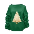 thumbnail image 2 of ClodeEU Women's Sweatshirt With Christmas Tree Print ,Ruffle Long Sleeve Round Neck Loose Fit Pullover Tops Green,Womens Plus XL, 2 of 5