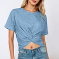 thumbnail image 2 of XIAOCHA Women's Twist Front Crop Tees Short Sleeve Crew Neck Pullover Top Casual Summer Tops, 2 of 5