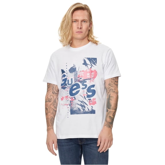 GUESS Men's Eco Crew Neck Abstract Graphic Tee Jet Black Size L