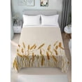 thumbnail image 2 of Full Size Flat Sheet Only, Fall Wheat Soft Brushed Microfiber Bed Sheets, Autum Botanical Rustic Yellow Orange Hotel Quality Breathable Bedding Top Sheet, Easy Care, 81"x96", 2 of 9