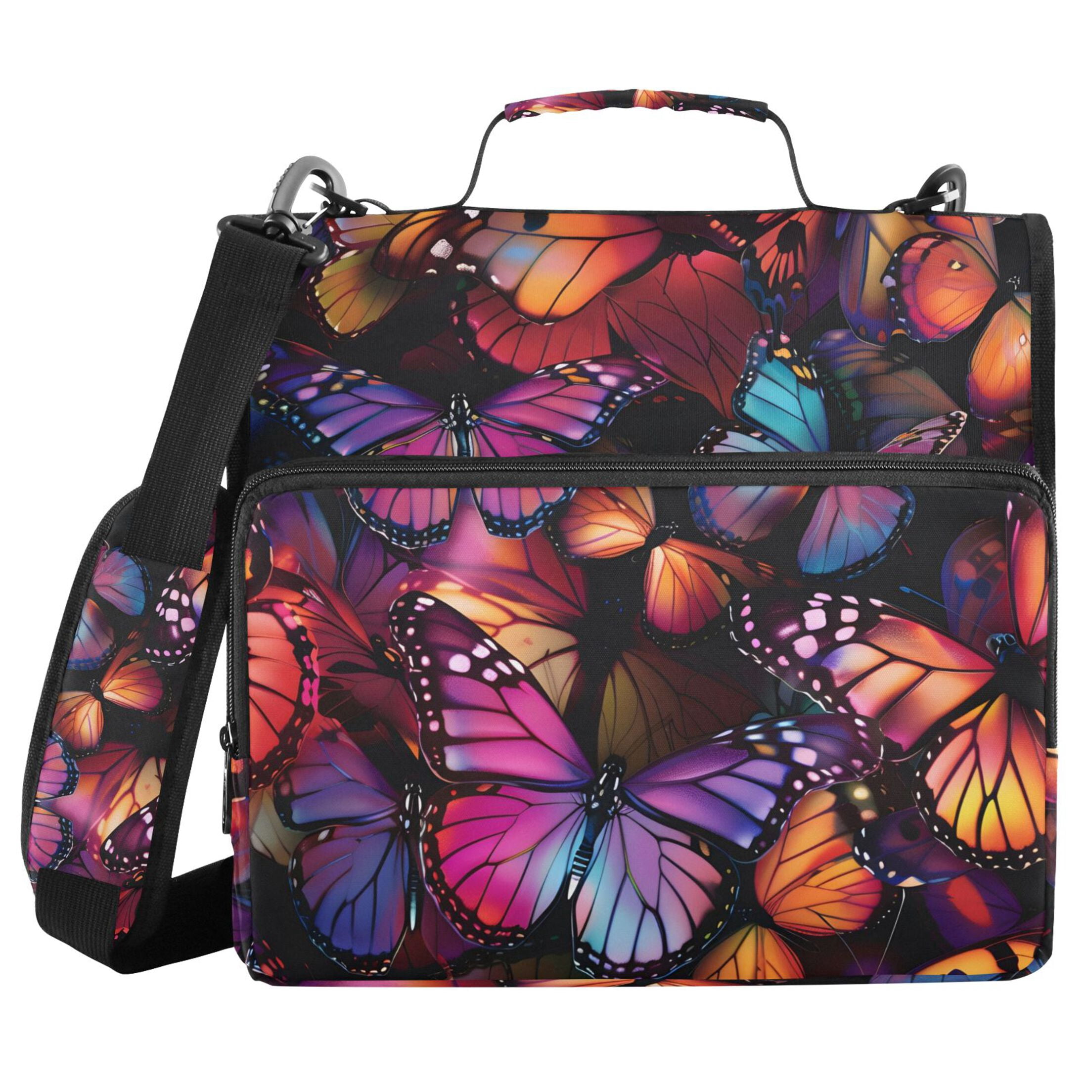 ALAZA Zipper Binder Orange Purple Butterfly 3 Ring Trapper Keeper File Folder Organizer Bag