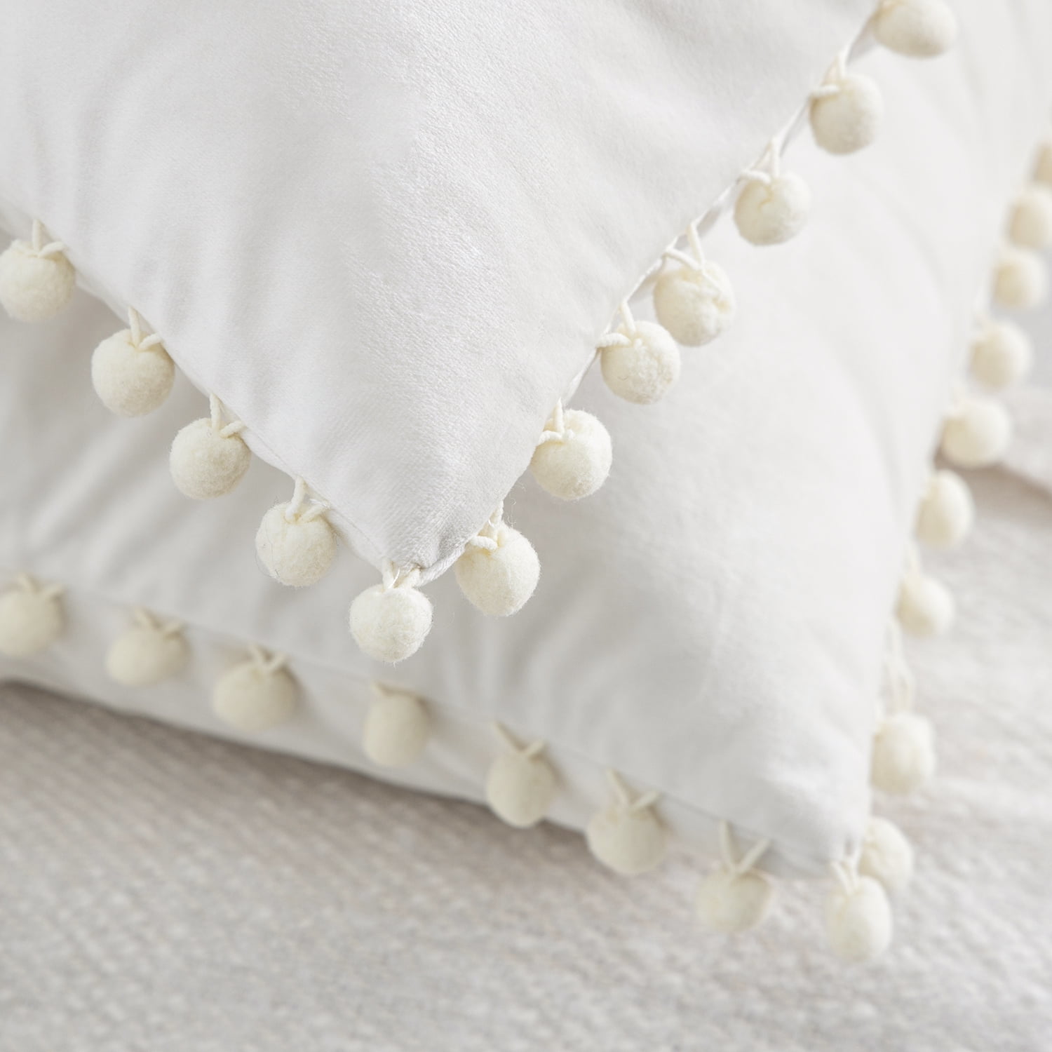 Phantoscope Throw Pillow with Insert，Silky Velvet Series Pom Pom Decorative pillow, 12" x 20", Off White, 2 Pack
