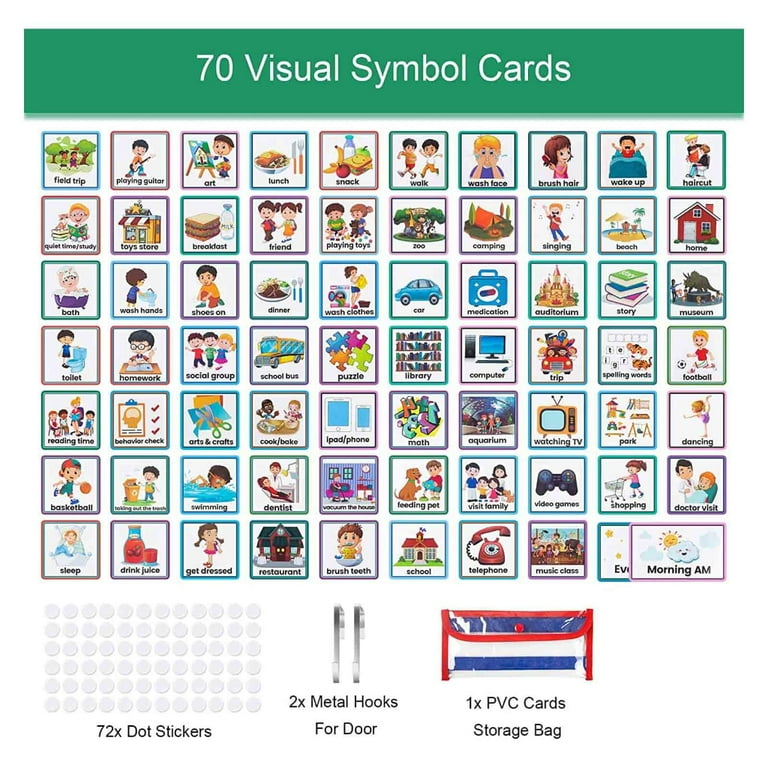 Kids Visual Schedule Calendrier Chart W / 70 Cartes Planificateur mural  École à la maison utile