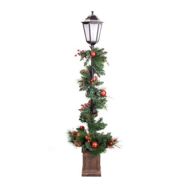 Melrose International 72807DS 5 ft. Lantern with Pine Potted PVC & Metal - Green & Red