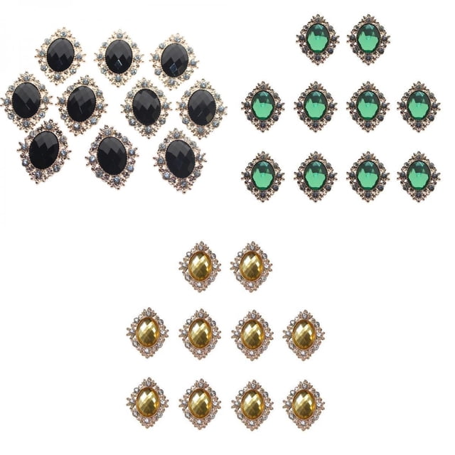 Abbracc 30 Pieces Crystal Rhinestone Flat back Buttons Embellishment for Craft Dress Black Green Gold