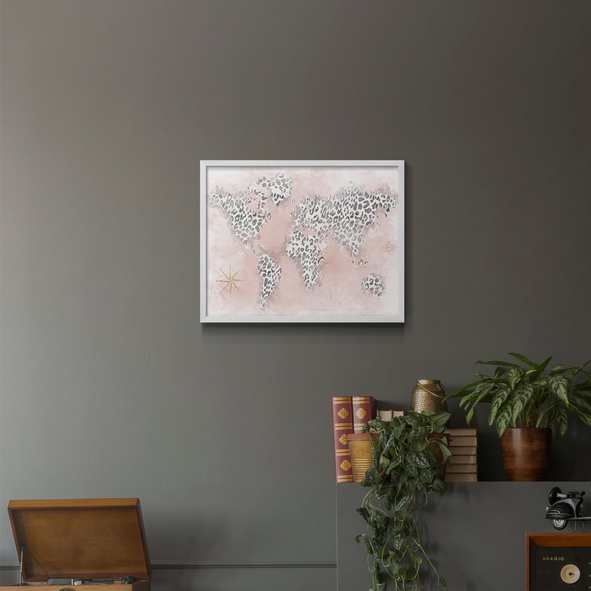 Pink Cheetah Map by Natalie Carpentieri - Restickable Framed Giclée Print