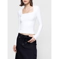thumbnail image 2 of Franhais Women Long Sleeve T-Shirts Square Neck Solid Color Casual Shirts Spring Fall Slim Fit Tops Streetwear, 2 of 5