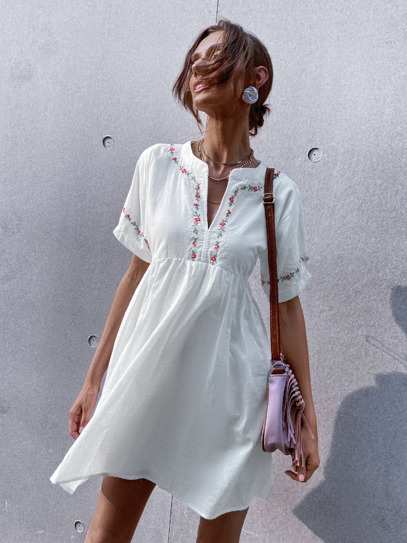 Women's Floral Embroidered Notch Neck 