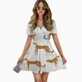 thumbnail image 2 of Cheetah Seamless Repeating Pattern Women Dress V-Neck Short Sleeve Flowy Swing Party Midi Dress, 2 of 4