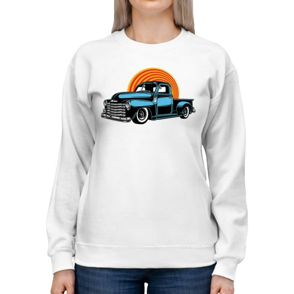 Vintage Blue Truck Sweatshirt Women -SPIdeals Designs, Female Small