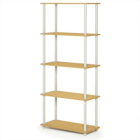 Furinno Turn-N-Tube 23.6 W x 11.6 D x 57.4 H 5-Shelf Decorative Shelves, Beige and White