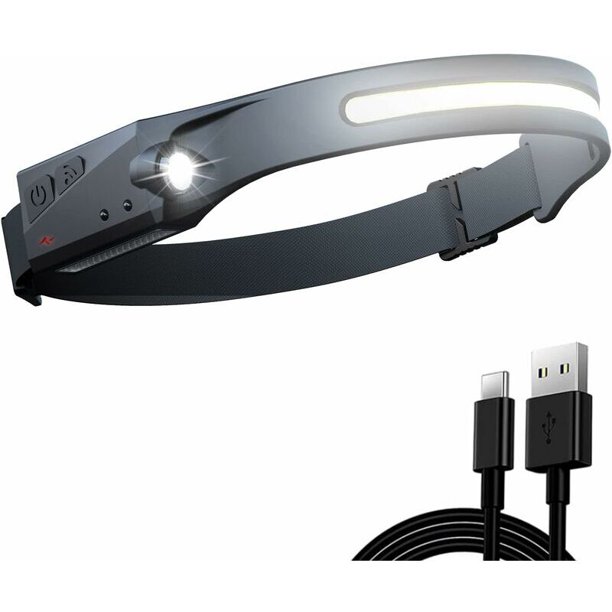 Linterna frontal LED recargable con sensor de 230°, 5 modos, ligera, resistente al agua, para correr, para niños, adultos, senderismo, correr, trotar, construcción, exteriores, alpinos