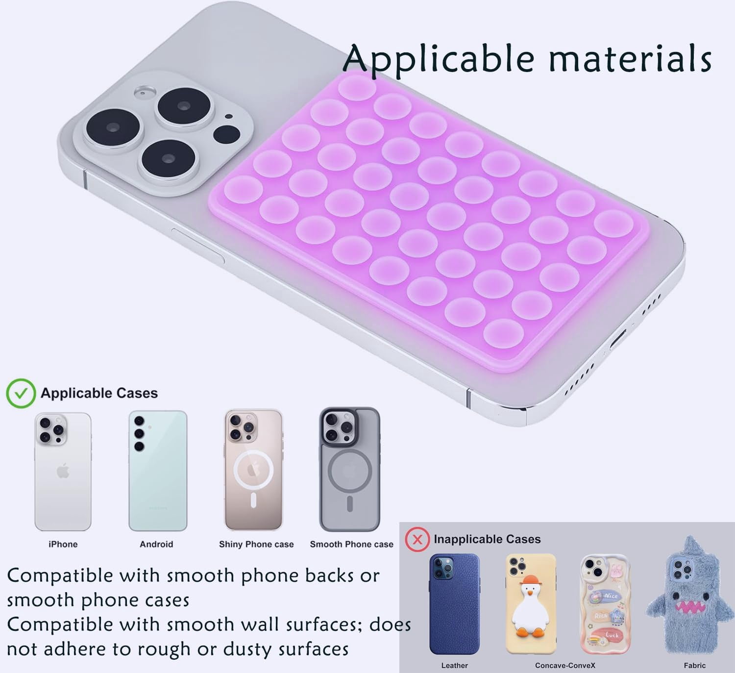 MKEUDQ-Silicone Suction Cup Phone Case Mount Double Sided, Phone Accessories Hands-Free Strong Grip Holder for Selfies and Videos, Silicon Phone Stand for iPhone and Android (Grey)