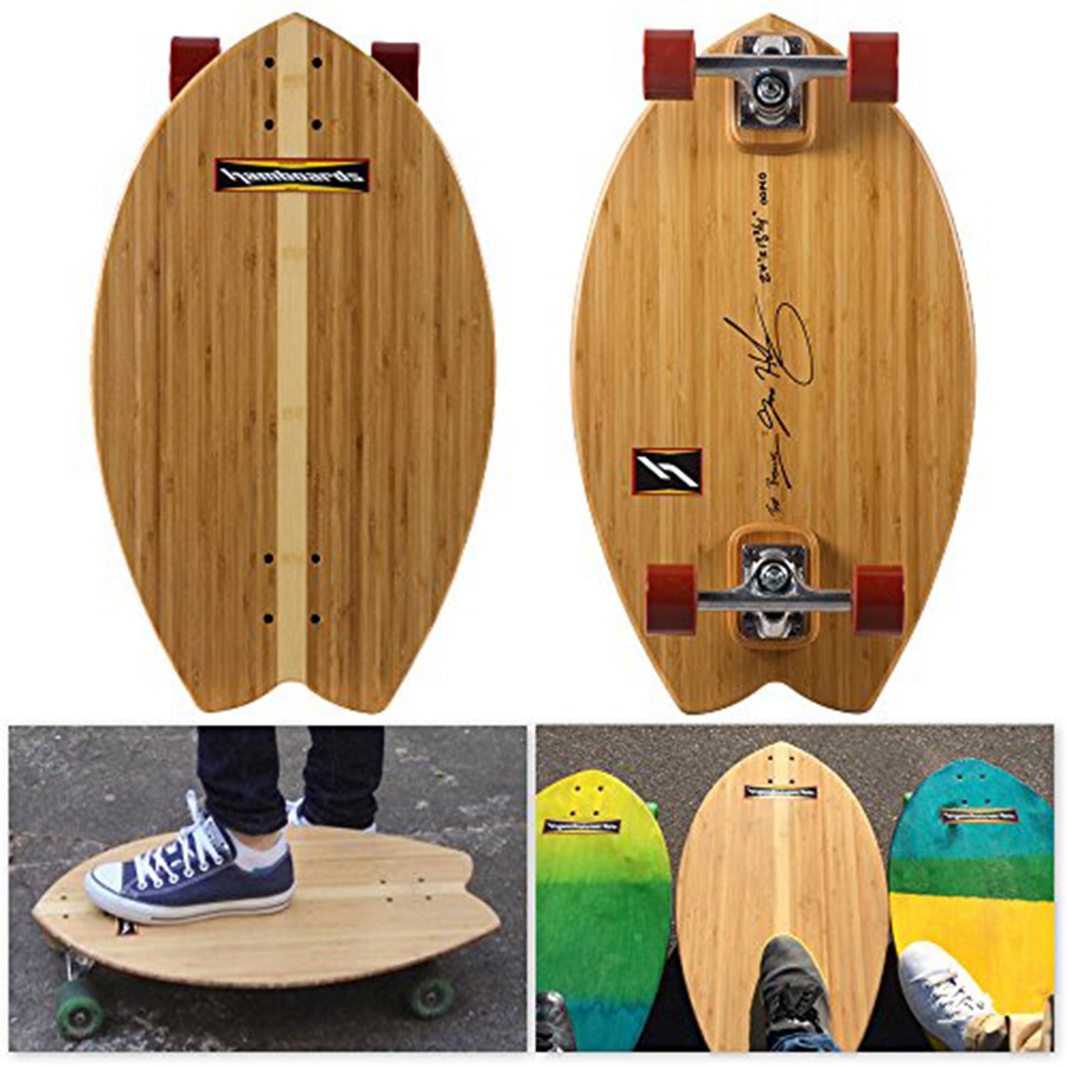 Landsurfing & Land Paddling Hamboards Biscuit Handcrafted Campus Cruiser Longboard Skateboard for Pumping Laminated Birch/Super Hard Bamboo