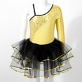 thumbnail image 3 of Yeahdor Girls Sequins Single Long Sleeve Dress Ballet Jazz Latin Mesh Tutu Skirted Leotard Dance Costume Gold 14, 3 of 7