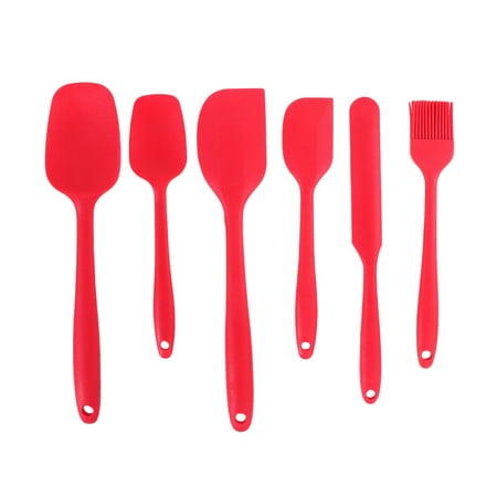 

NUOLUX 6Pcs High Temperature Resistant Baking Tools Set Silicone Scrapers Spatula Brush Set for Home Pastry Shop (Red)