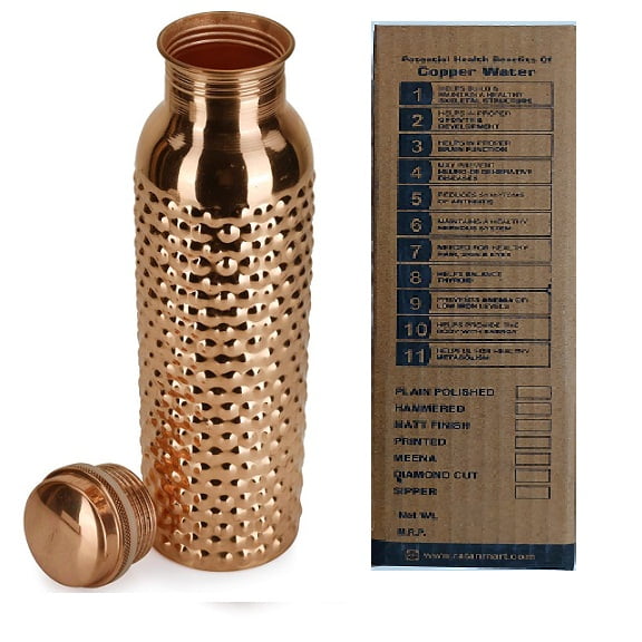 RATAN ENTERPRISES Pure Copper Bubble Design Water Bottle with Lid 900 ML