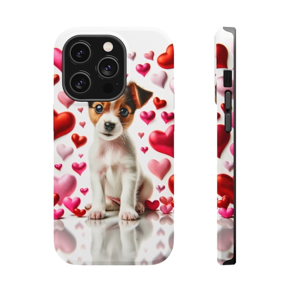 DistinctInk Tough Case for Apple iPhone 15 PRO (6.1" Screen), Compatible with MagSafe Charging - Valentine's Day Toy Fox Terrier Puppy