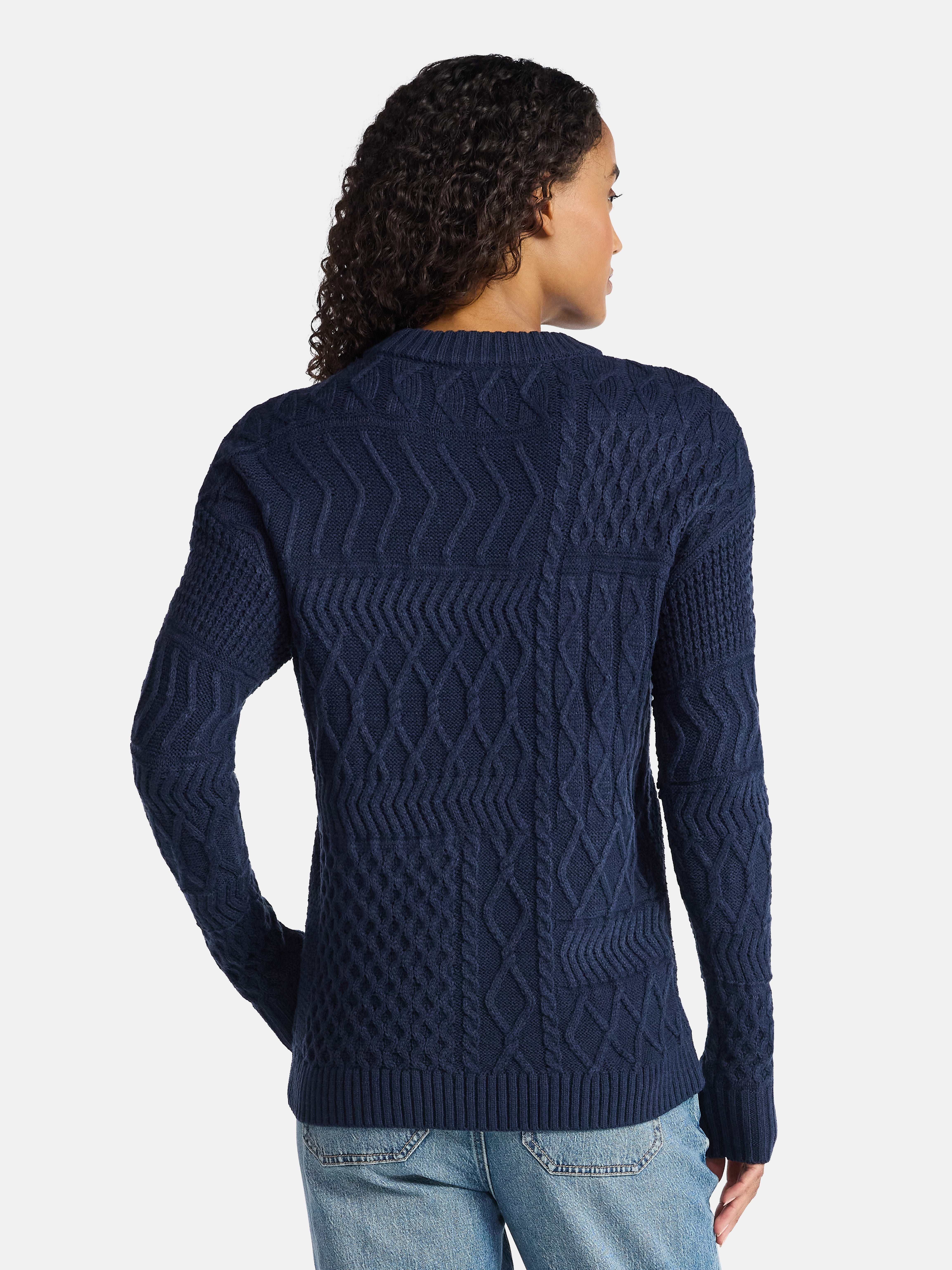 Time and Tru Women’s and Women’s Plus Mixed Stitch Sweater, Midweight, Sizes XS-4X