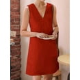 thumbnail image 6 of Women'S Summer Sleeveless Mini Dress Cotton Linen V Neck Cinched A Line Slim Tank Short Dress Red L, 6 of 8