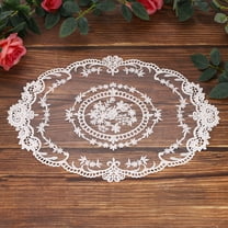 2 Pcs Lace Placemats, 15.7x6.2Inches Vintage Table Doilies Oval Embroidered Crochet Lace Dolly Cup Mat for Table Vase Home Decor, White