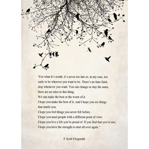 F Scott Fitzgerald Inspirational Poem Wall Art Quote Print for Home Office Decor