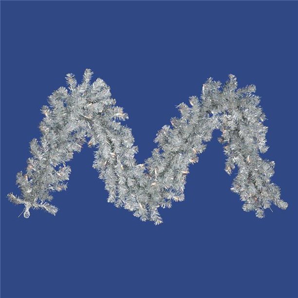 Vickerman 9' Silver Artificial Christmas Garland with 70 Warm White LED